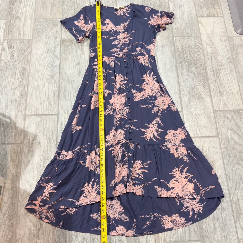 Roxy Bright Daylight Short Sleeve Maxi Dress Floral Print Small Blue & Pink Boho - Picture 12 of 15
